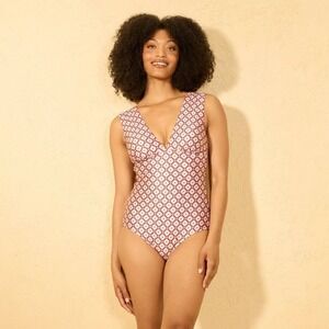 Shade & Shore Geo Print Plunge One Piece Swimsuit Multi Size Small NWT